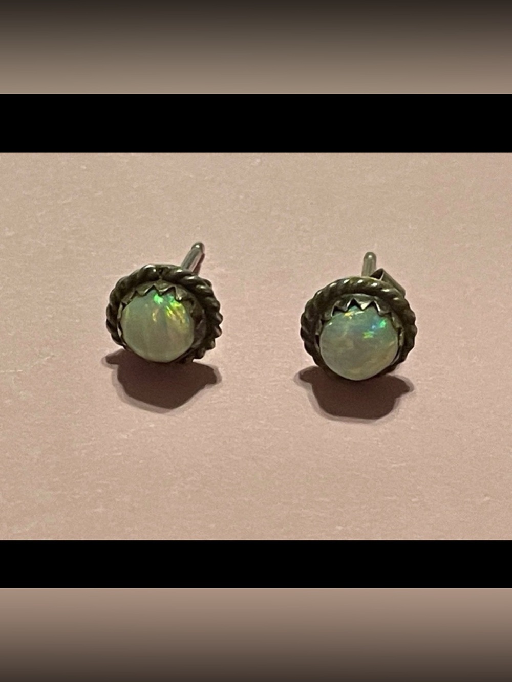 Vintage Native Sterling Silver Opal Pierced Stud Earrings #7841